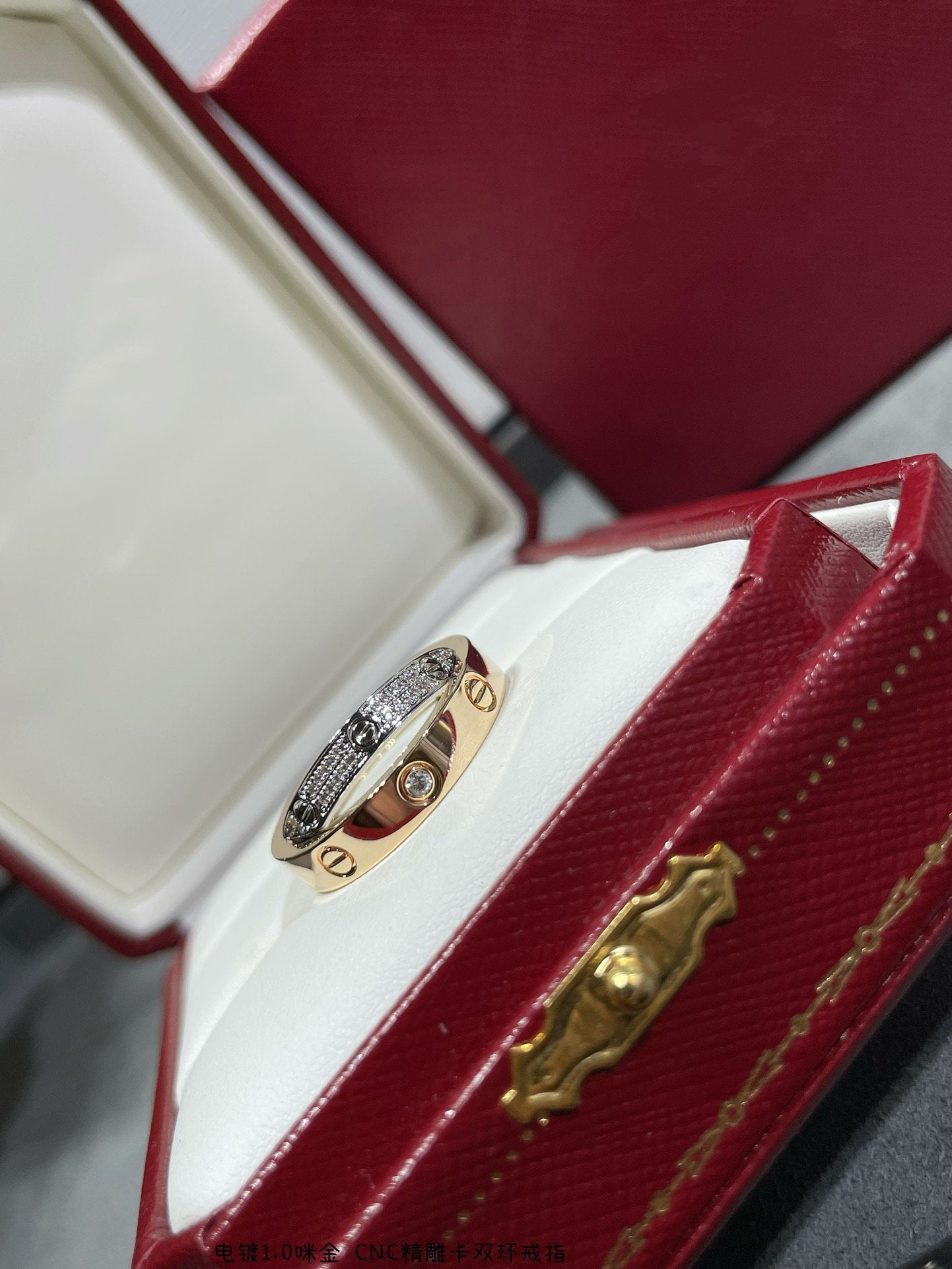 [Royal Jewelry]LOVE PINK GOLD SILVER DIAMOND DOUBLE RING