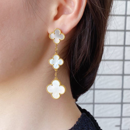 [Royal Jewelry]CLOVER MOP 3 MOTIFS GOLD EARRINGS