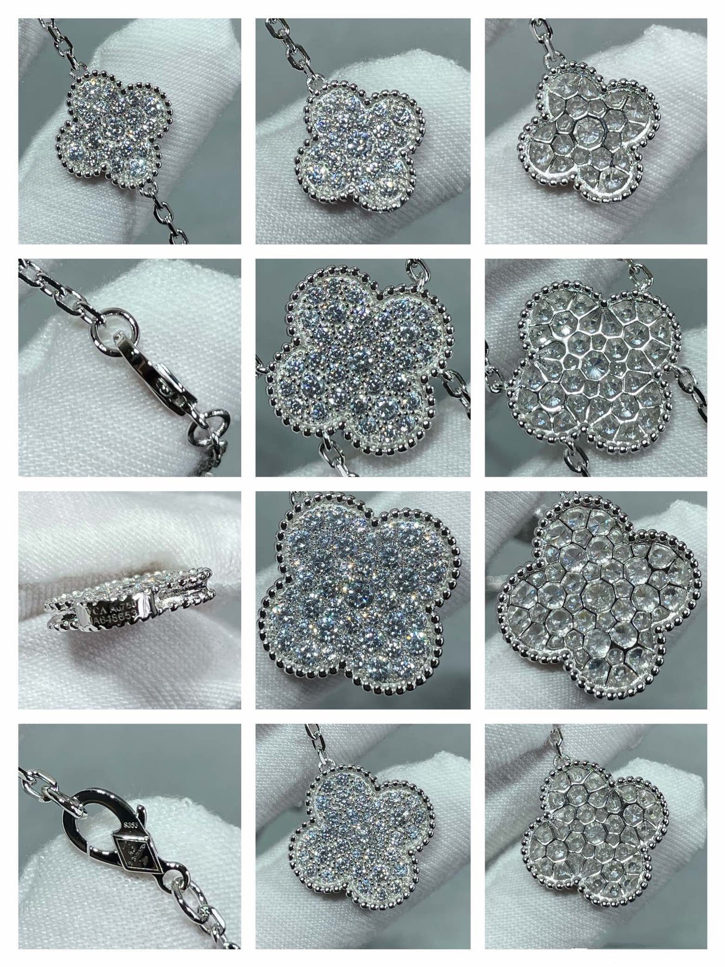 [Royal Jewelry]CLOVER 6 MOTIF DIAMOND PAVED NECKLACE