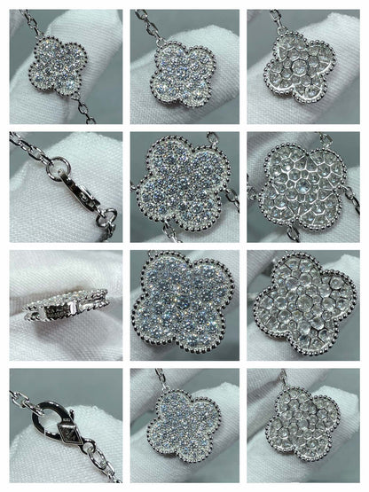[Royal Jewelry]CLOVER 6 MOTIF DIAMOND PAVED NECKLACE