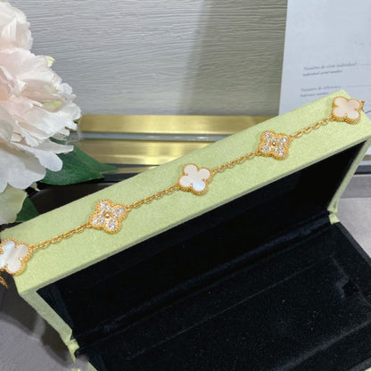 [Royal Jewelry]CLOVER 5 MOTIF DIAMOND PINK MOP PINK GOLD BRACELET