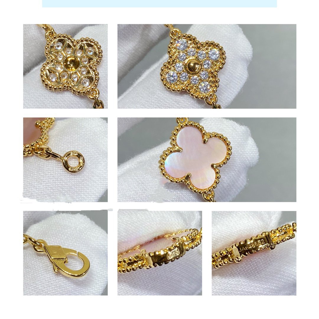 [Royal Jewelry]CLOVER 5 MOTIF DIAMOND PINK MOP PINK GOLD BRACELET