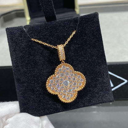 [Royal Jewelry]CLOVER 25MM LARGE PEDANT DIAMOND PAVED LONG NECKLACE