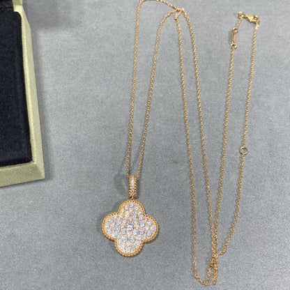 [Royal Jewelry]CLOVER 25MM LARGE PEDANT DIAMOND PAVED LONG NECKLACE