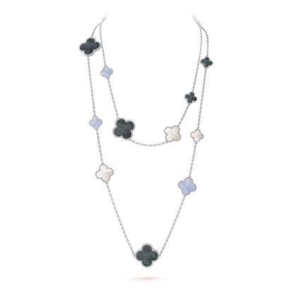 [Royal Jewelry]CLOVER 16 MOTIF CHALCEDONY MOP SILVER NECKLACE