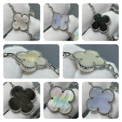 [Royal Jewelry]CLOVER 16 MOTIF CHALCEDONY MOP SILVER NECKLACE