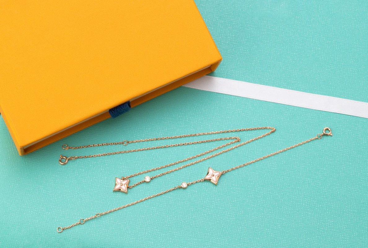 [Royal Jewelry]STAR PINK MOP 1 DIAMOND PINK GOLD NECKLACE