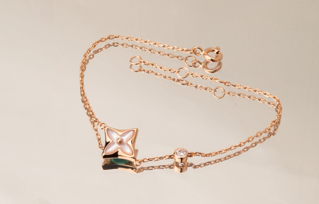 [Royal Jewelry]STAR PINK MOP 1 DIAMOND PINK GOLD NECKLACE
