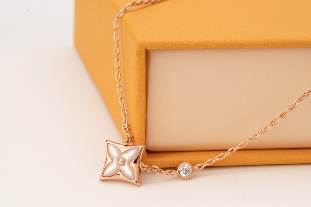 [Royal Jewelry]STAR PINK MOP 1 DIAMOND PINK GOLD NECKLACE