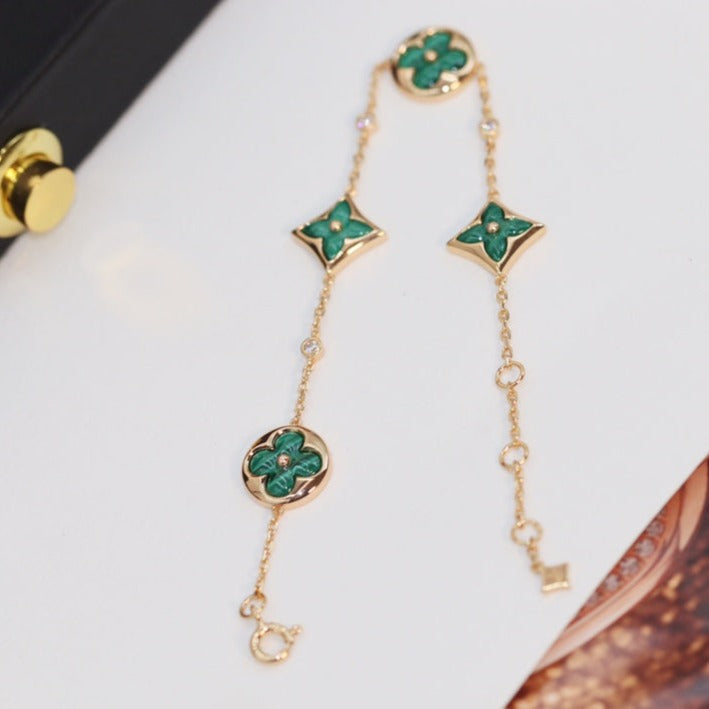 [Royal Jewelry]STAR AND SUN 4 MOTIF PINK GOLD MALACHITE BRACELET
