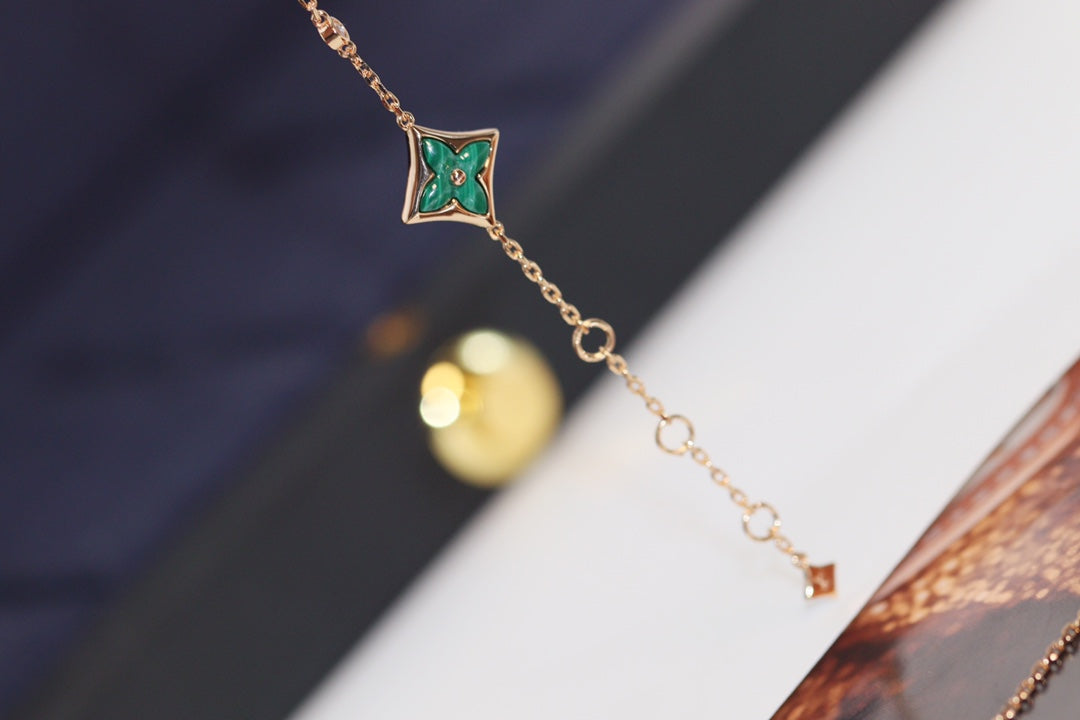 [Royal Jewelry]STAR AND SUN 4 MOTIF PINK GOLD MALACHITE BRACELET