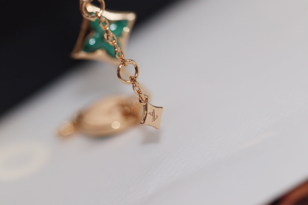 [Royal Jewelry]STAR AND SUN 4 MOTIF PINK GOLD MALACHITE BRACELET