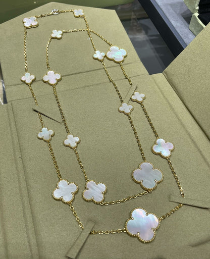 [Royal Jewelry]CLOVER 16 MOTIF WHITE MOP GOLD NECKLACE