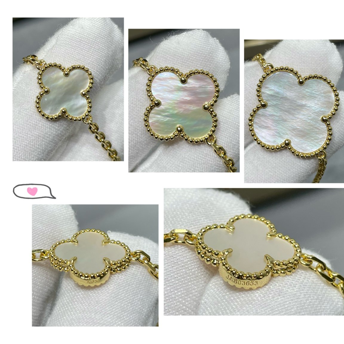 [Royal Jewelry]CLOVER 16 MOTIF WHITE MOP GOLD NECKLACE