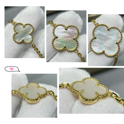 [Royal Jewelry]CLOVER 16 MOTIF WHITE MOP GOLD NECKLACE