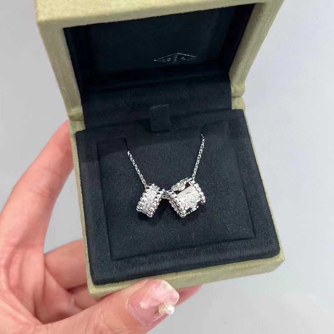 [Royal Jewelry]PERLEE DOUBLE PENDANT SILVER DIAMOND NECKLACE