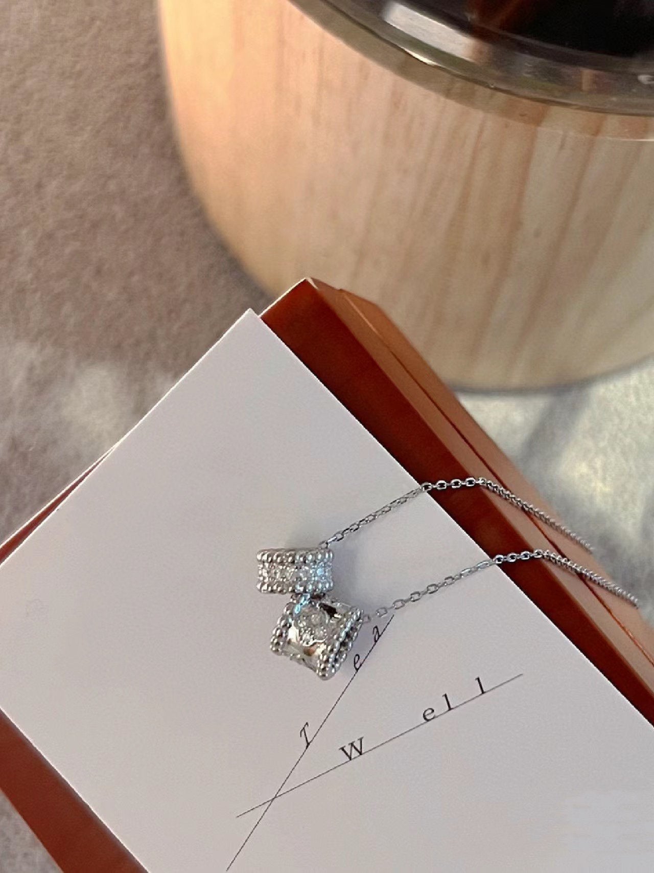 [Royal Jewelry]PERLEE DOUBLE PENDANT SILVER DIAMOND NECKLACE