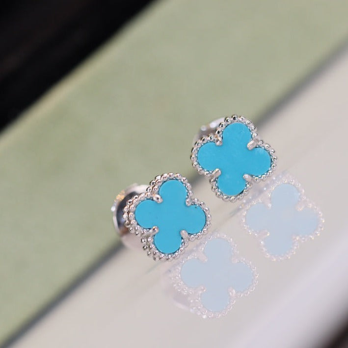 [Royal Jewelry]CLOVER MINI TURQUOISE SILVER STUD EARRINGS