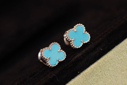 [Royal Jewelry]CLOVER MINI TURQUOISE SILVER STUD EARRINGS