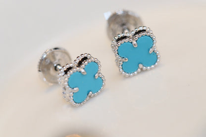 [Royal Jewelry]CLOVER MINI TURQUOISE SILVER STUD EARRINGS