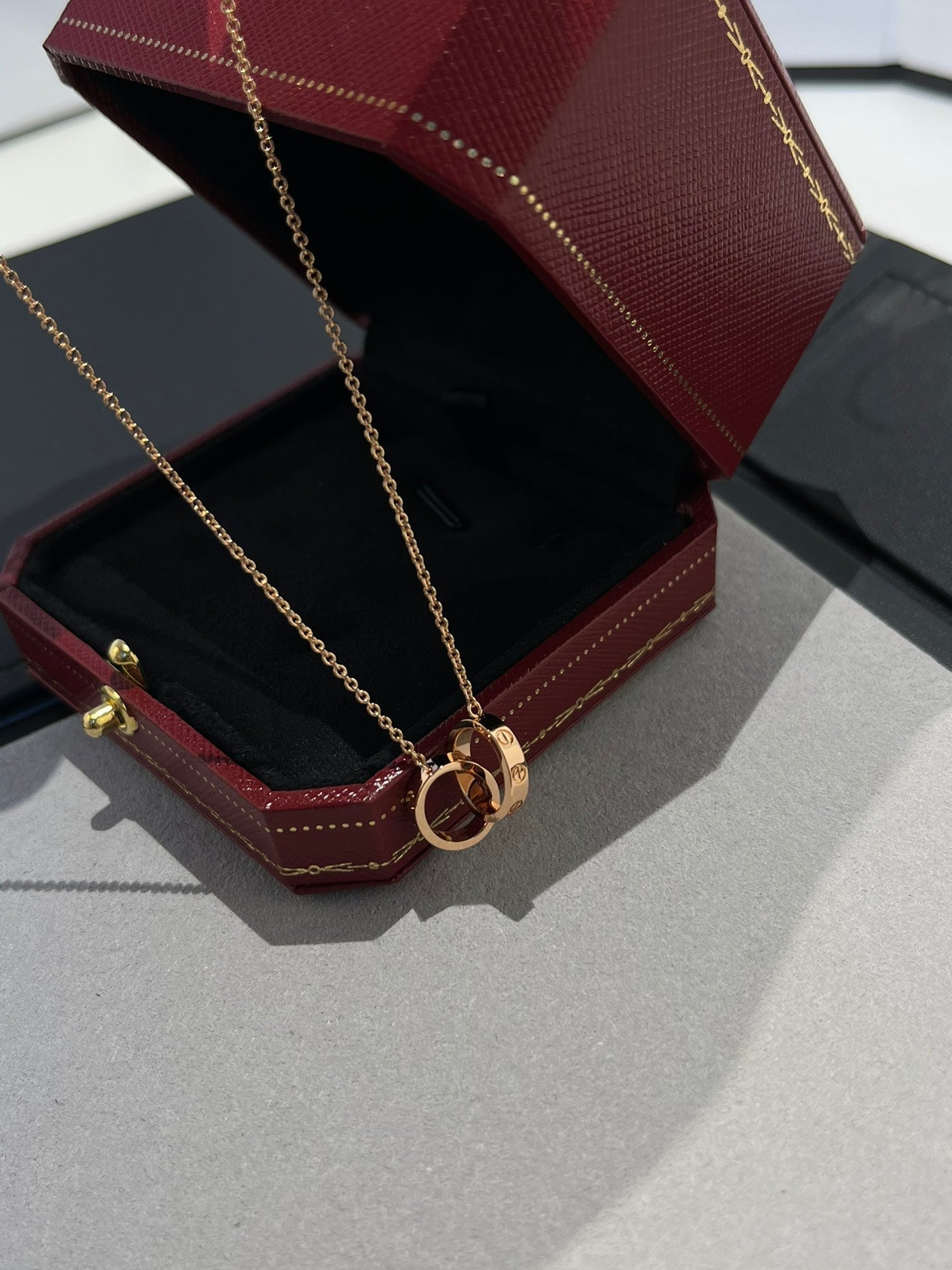 [Royal Jewelry]LOVE NECKLACE DOUBLE RING PINK GOLD