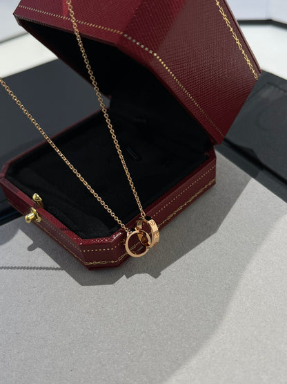 [Royal Jewelry]LOVE NECKLACE DOUBLE RING PINK GOLD