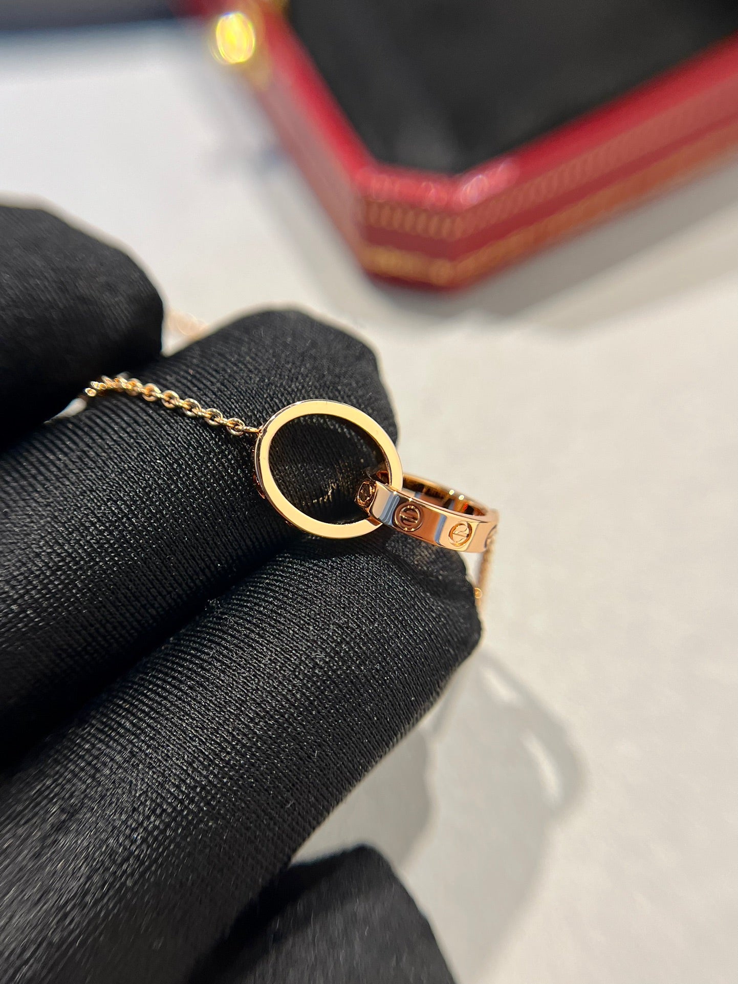 [Royal Jewelry]LOVE NECKLACE DOUBLE RING PINK GOLD