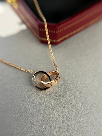 [Royal Jewelry]LOVE NECKLACE DOUBLE RING PINK GOLD