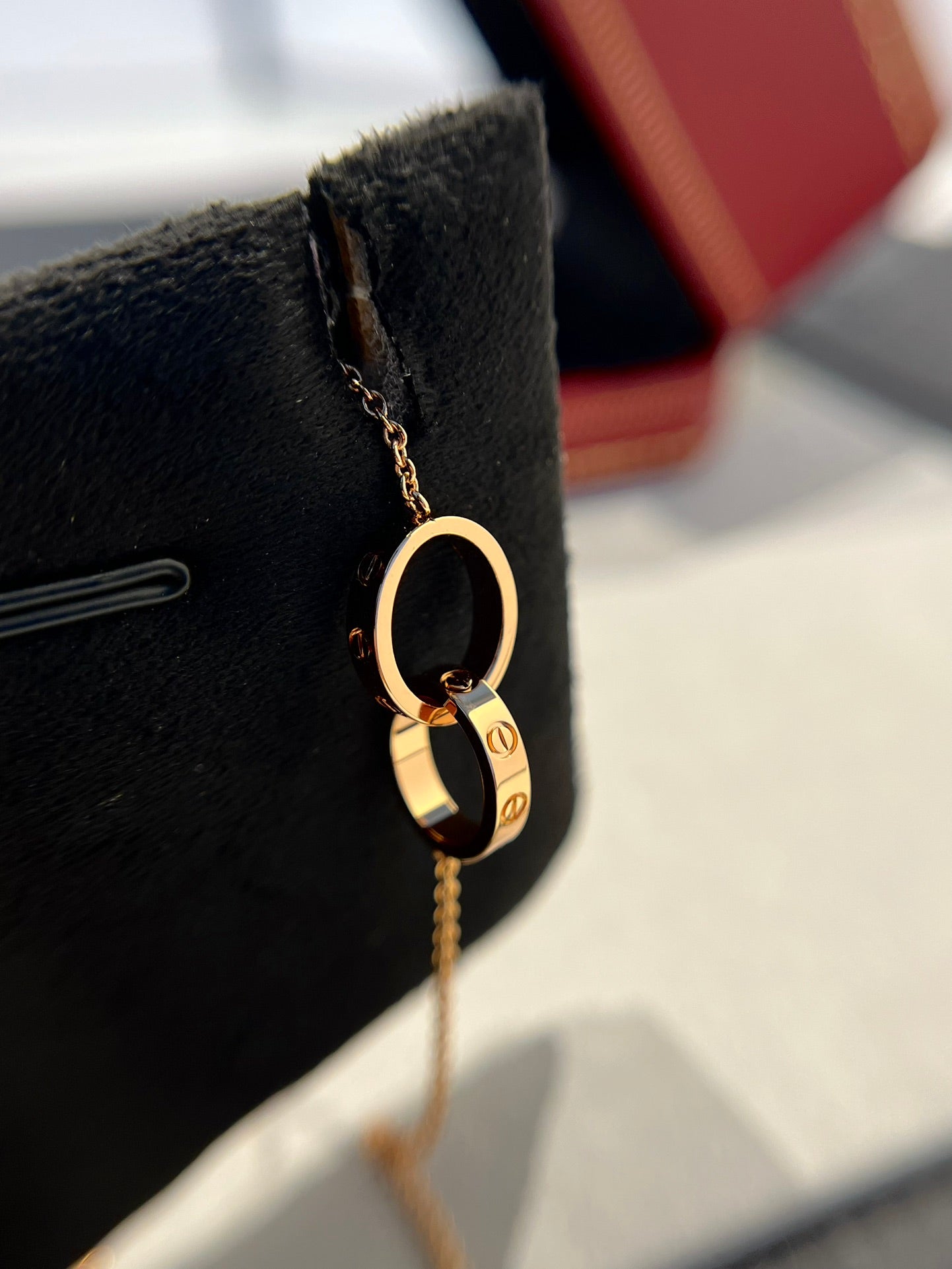 [Royal Jewelry]LOVE NECKLACE DOUBLE RING PINK GOLD