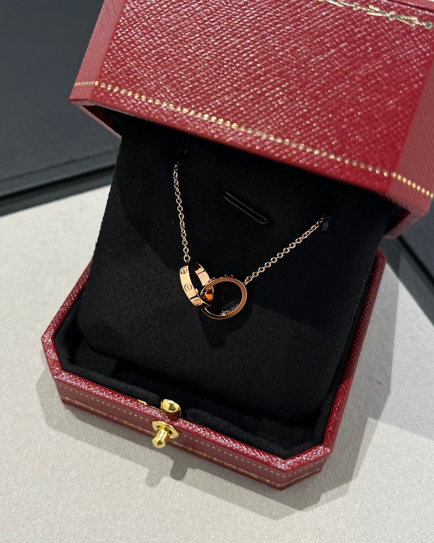 [Royal Jewelry]LOVE NECKLACE DOUBLE RING PINK GOLD