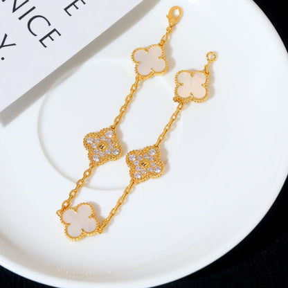 [Royal Jewelry]CLOVER BRACELET 5 MOTIF WHITE MOP DIAMOND