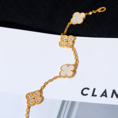 [Royal Jewelry]CLOVER BRACELET 5 MOTIF WHITE MOP DIAMOND