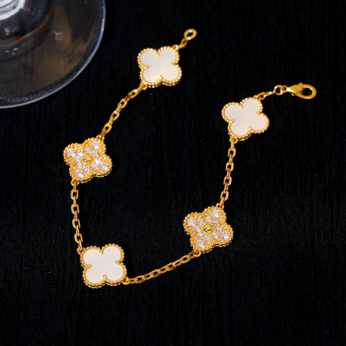 [Royal Jewelry]CLOVER BRACELET 5 MOTIF WHITE MOP DIAMOND