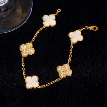 [Royal Jewelry]CLOVER BRACELET 5 MOTIF WHITE MOP DIAMOND