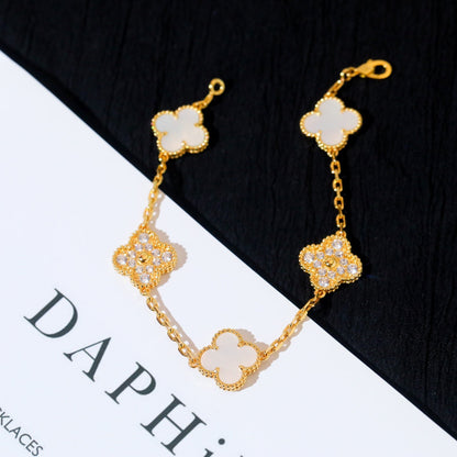 [Royal Jewelry]CLOVER BRACELET 5 MOTIF WHITE MOP DIAMOND