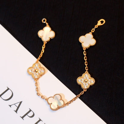 [Royal Jewelry]CLOVER BRACELET 5 MOTIF WHITE MOP DIAMOND