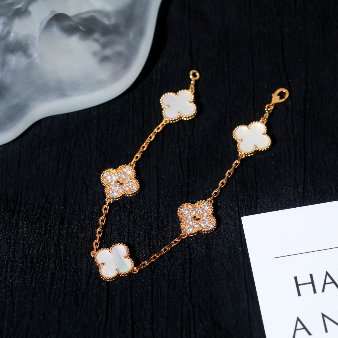 [Royal Jewelry]CLOVER BRACELET 5 MOTIF WHITE MOP DIAMOND