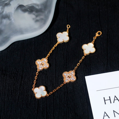 [Royal Jewelry]CLOVER BRACELET 5 MOTIF WHITE MOP DIAMOND