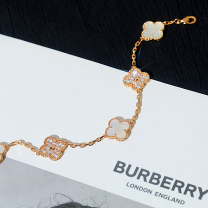[Royal Jewelry]CLOVER BRACELET 5 MOTIF WHITE MOP DIAMOND
