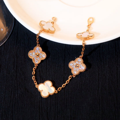 [Royal Jewelry]CLOVER BRACELET 5 MOTIF WHITE MOP DIAMOND