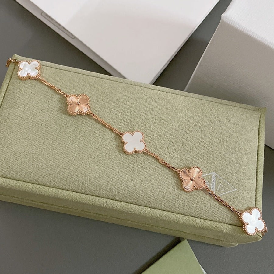 [Royal Jewelry]CLOVER BRACELET 5 MOTIF WHITE MOP PINK GOLD