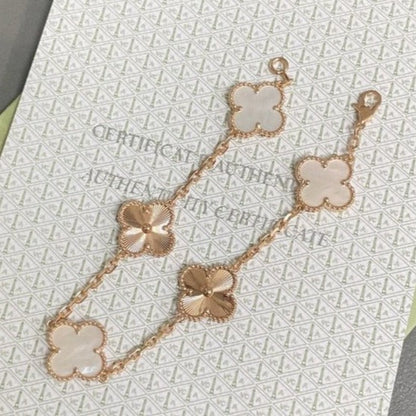 [Royal Jewelry]CLOVER BRACELET 5 MOTIF WHITE MOP PINK GOLD