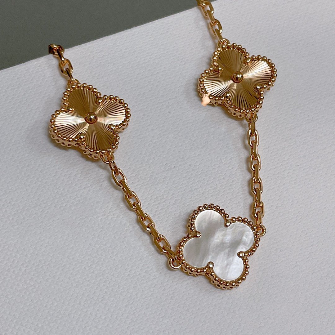 [Royal Jewelry]CLOVER BRACELET 5 MOTIF WHITE MOP PINK GOLD