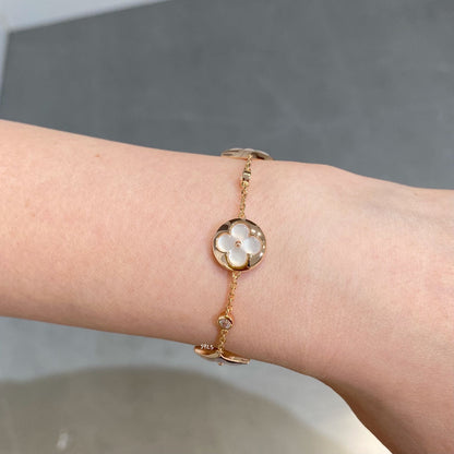 [Royal Jewelry]STAR AND SUN 4 MOTIF WHITE MOP PINK GOLD BRACELET