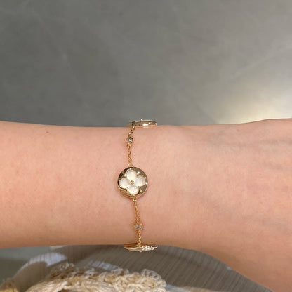 [Royal Jewelry]STAR AND SUN 4 MOTIF WHITE MOP PINK GOLD BRACELET