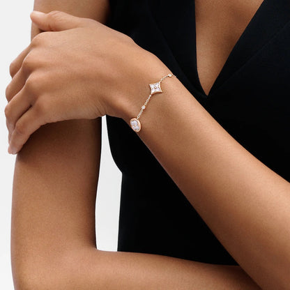 [Royal Jewelry]STAR AND SUN 4 MOTIF WHITE MOP PINK GOLD BRACELET