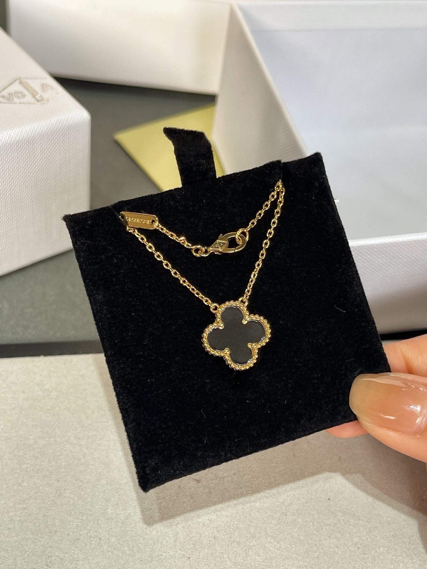 [Royal Jewelry]CLOVER ROCK CRYSTAL ROSE GOLD NECKLACE