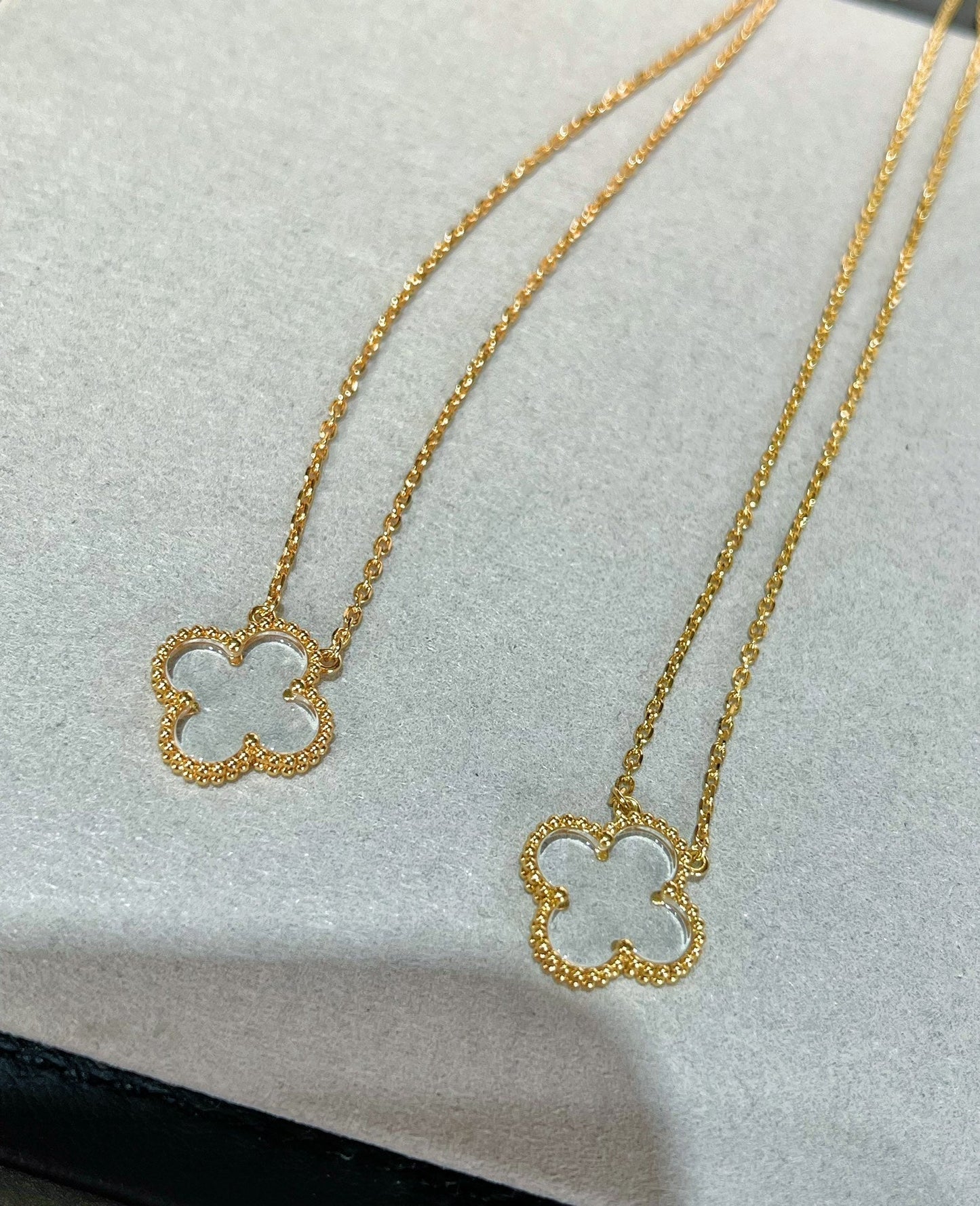 [Royal Jewelry]CLOVER ROCK CRYSTAL ROSE GOLD NECKLACE