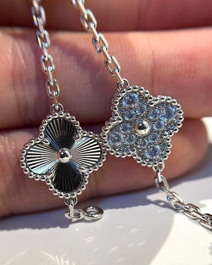 [Royal Jewelry]CLOVER 5 MOTIF SILVER DIAMOND BRACELET