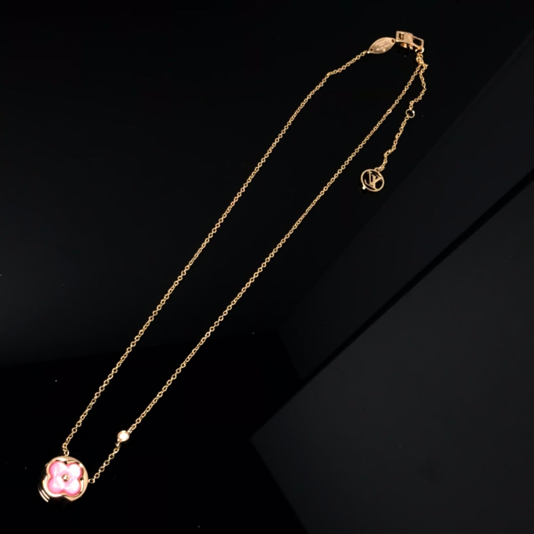 [Royal Jewelry]COLOR BLOSSOM PINK MOP SUN GOLD NECKLACE